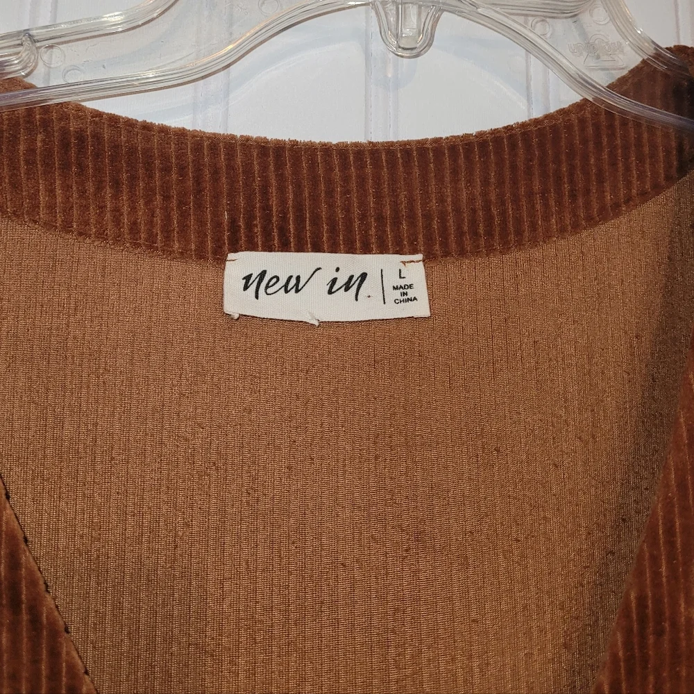 ​Rust Corduroy Babydoll Dress Tiered V-Neck Long Ruffle Sleeve Cozy Fall Sz L
